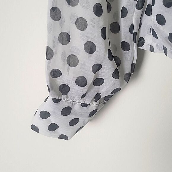 NWT XS S Ruffle Dot Black Victorian Long Sleeve Blouse Bow High Neck Tie Blouse - Picture 2 of 12